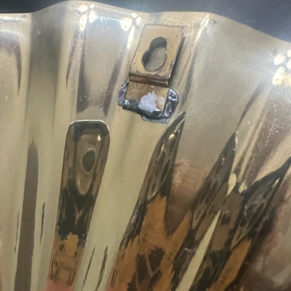 Antique Metal gold fan Asian decor motif wall art Japan Phoenix bird vtg - Picture 3 of 5